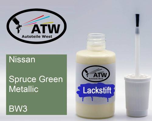 Nissan, Spruce Green Metallic, BW3: 20ml Lackstift, von ATW Autoteile West.